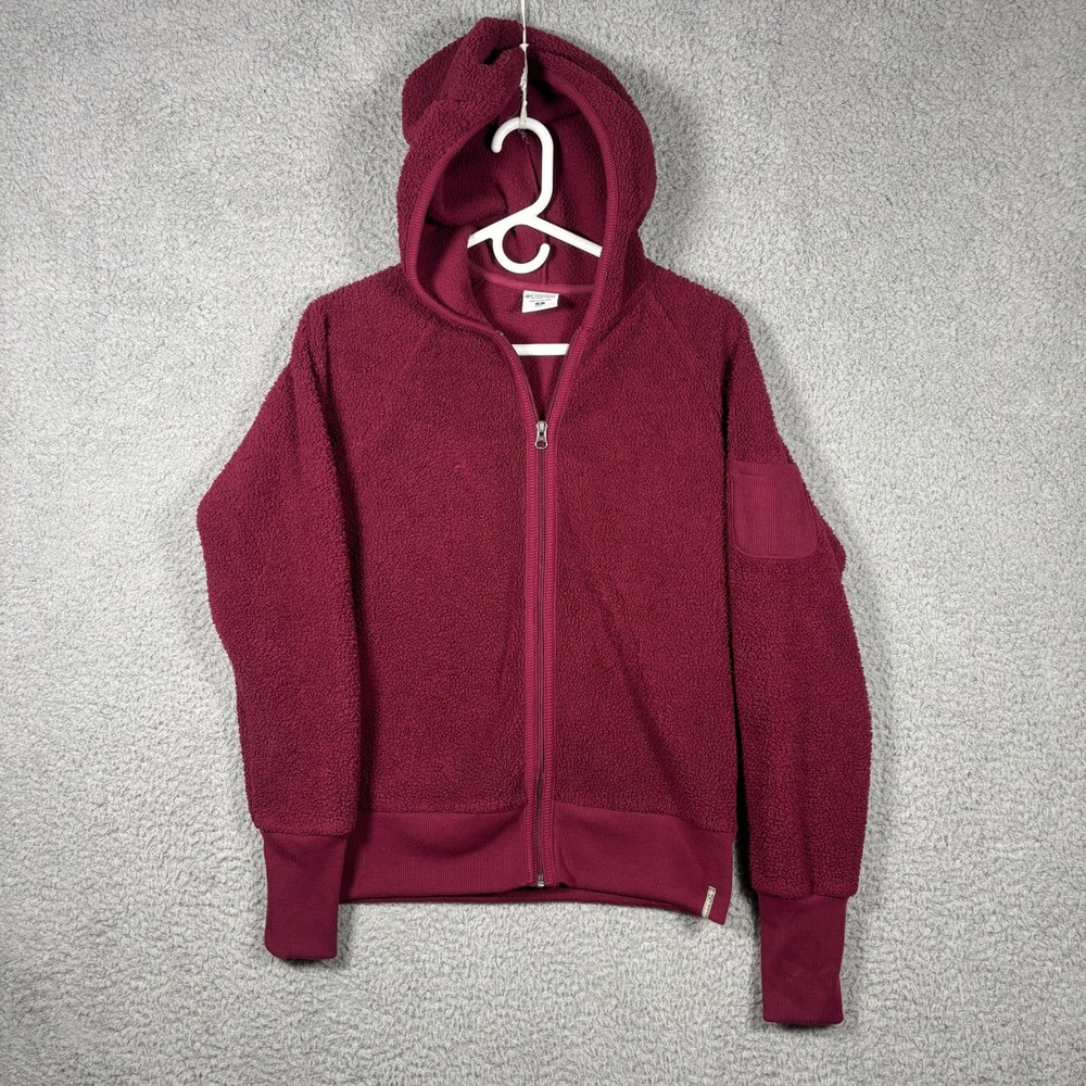 Columbia Hoodie Womens M Burgundy AL6476 Sherpa Fleece Full Zip Sleeve Pocket